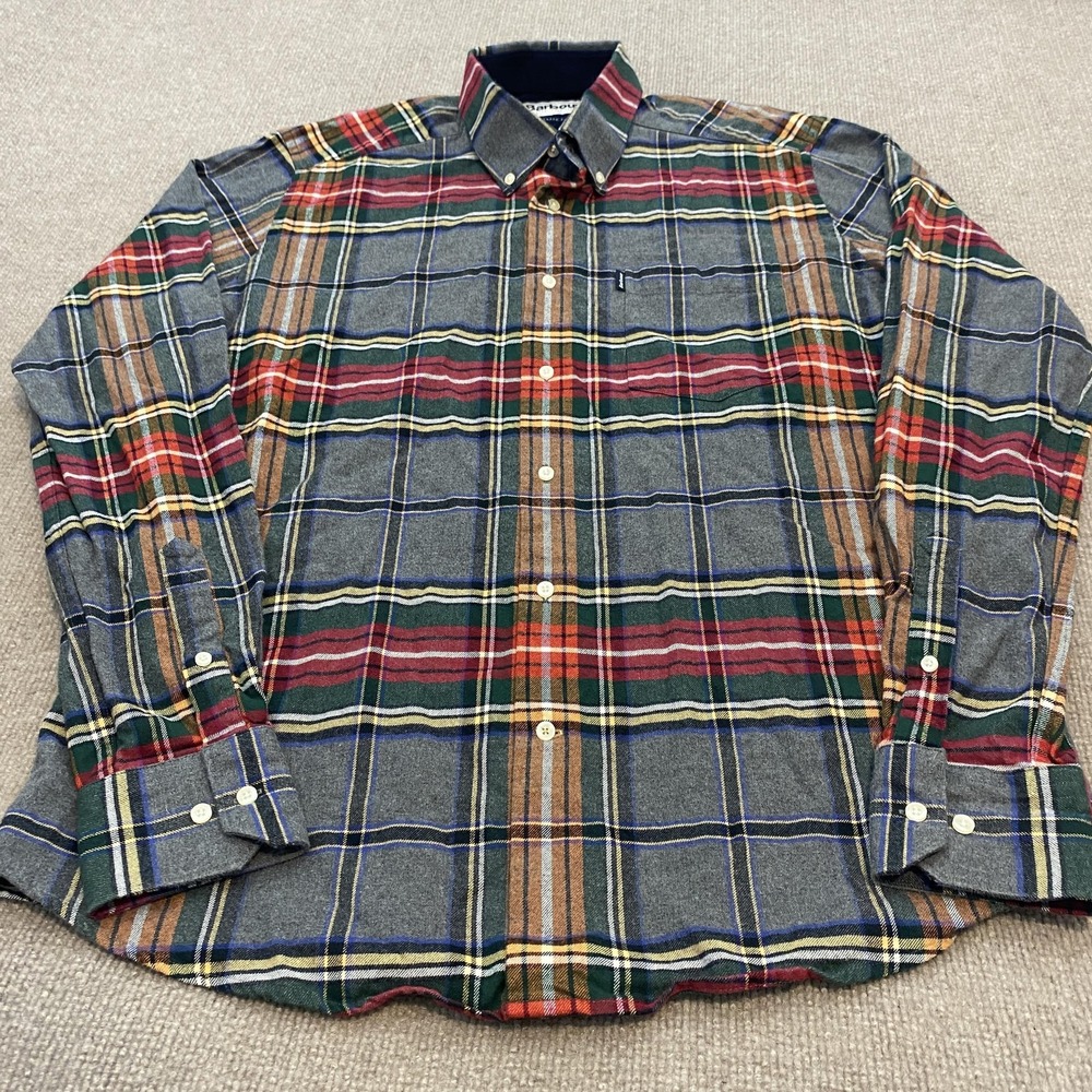 Barbour Shirt Mens Medium Multicolor Plaid Flannel Long Sleeve Button Down